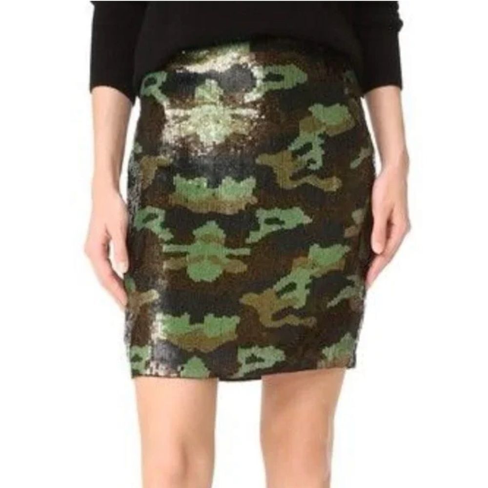 L'AGENCE Sequin Pencil Skirt - Green and Brown